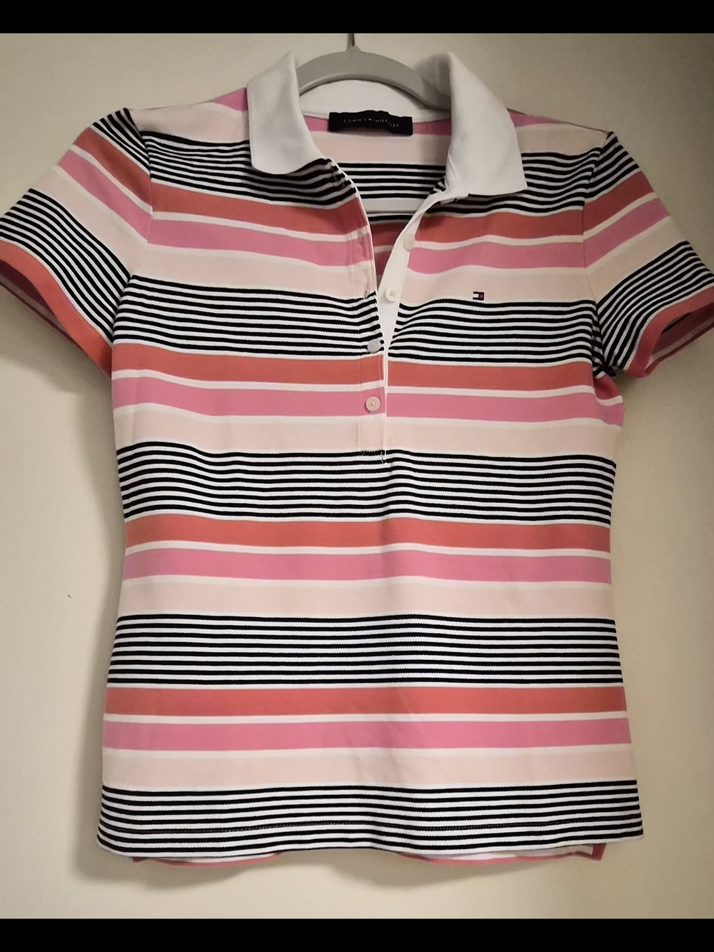 Tommy Hilfiger Pink, White & Black Striped Polo Shirt